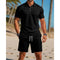 Short Sleeve Polo Drawstring Shorts Set for Men
