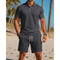 Short Sleeve Polo Drawstring Shorts Set for Men - Dark Gray