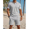 Short Sleeve Polo Drawstring Shorts Set for Men - Light Gray