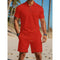 Short Sleeve Polo Drawstring Shorts Set for Men - Red