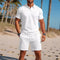 Short Sleeve Polo Drawstring Shorts Set for Men - White
