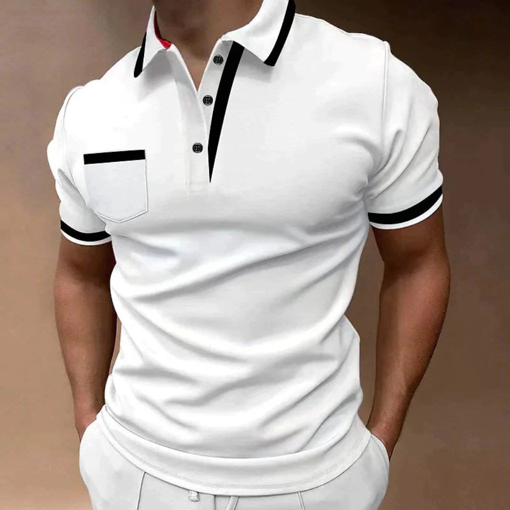 Short-Sleeve Polo Shirt with Contrast Collar for Men