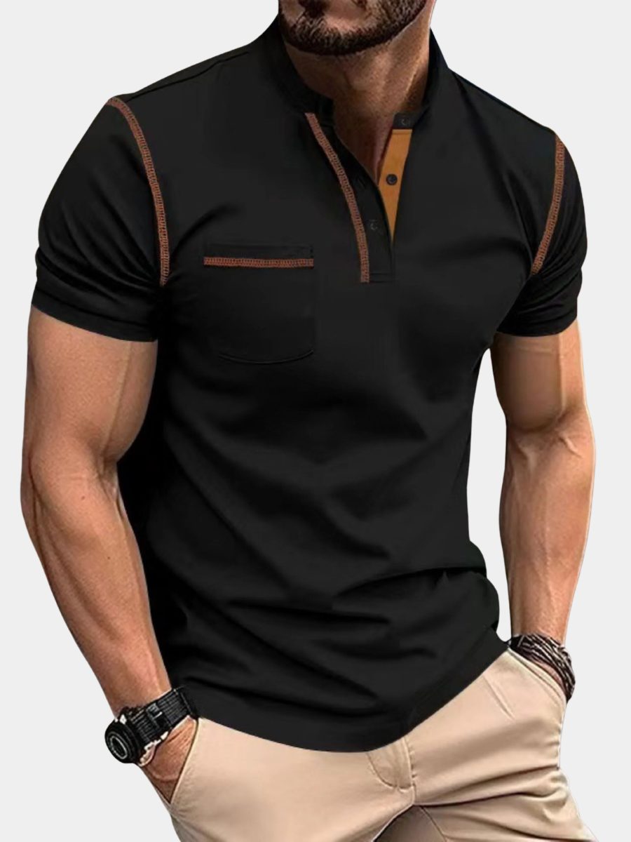 Short Sleeve Polo Shirt with Contrast Stitching for Men