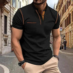 Short Sleeve Polo Shirt with Contrast Stitching for Men - Black