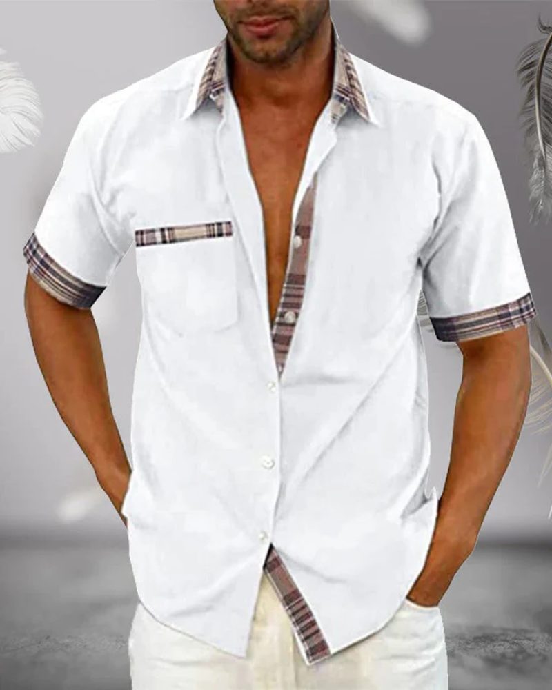 Short Sleeve Stand Collar Button-Down Shirt for Men