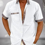Short Sleeve Stand Collar Button-Down Shirt for Men - White