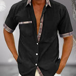 Short Sleeve Stand Collar Button-Down Shirt for Men - Black