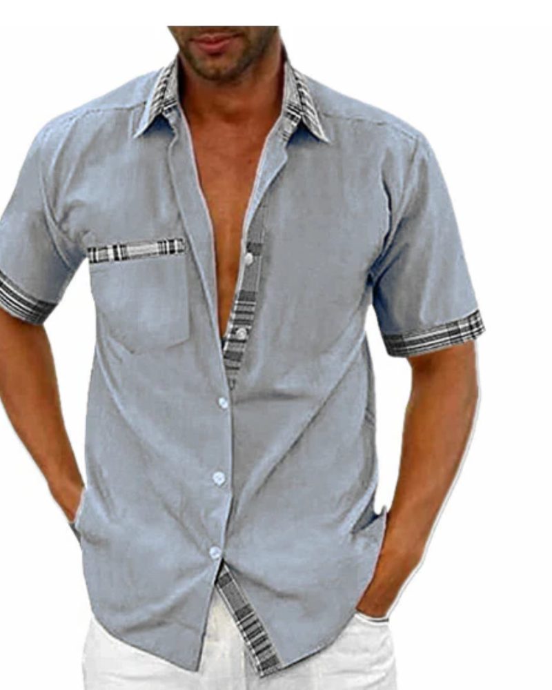 Short Sleeve Stand Collar Button-Down Shirt for Men - Grey