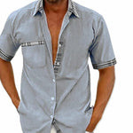 Short Sleeve Stand Collar Button-Down Shirt for Men - Grey