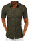 Short Sleeve Stand Collar Button-Down Shirt for Men - Green
