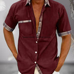 Short Sleeve Stand Collar Button-Down Shirt for Men - Wine Red