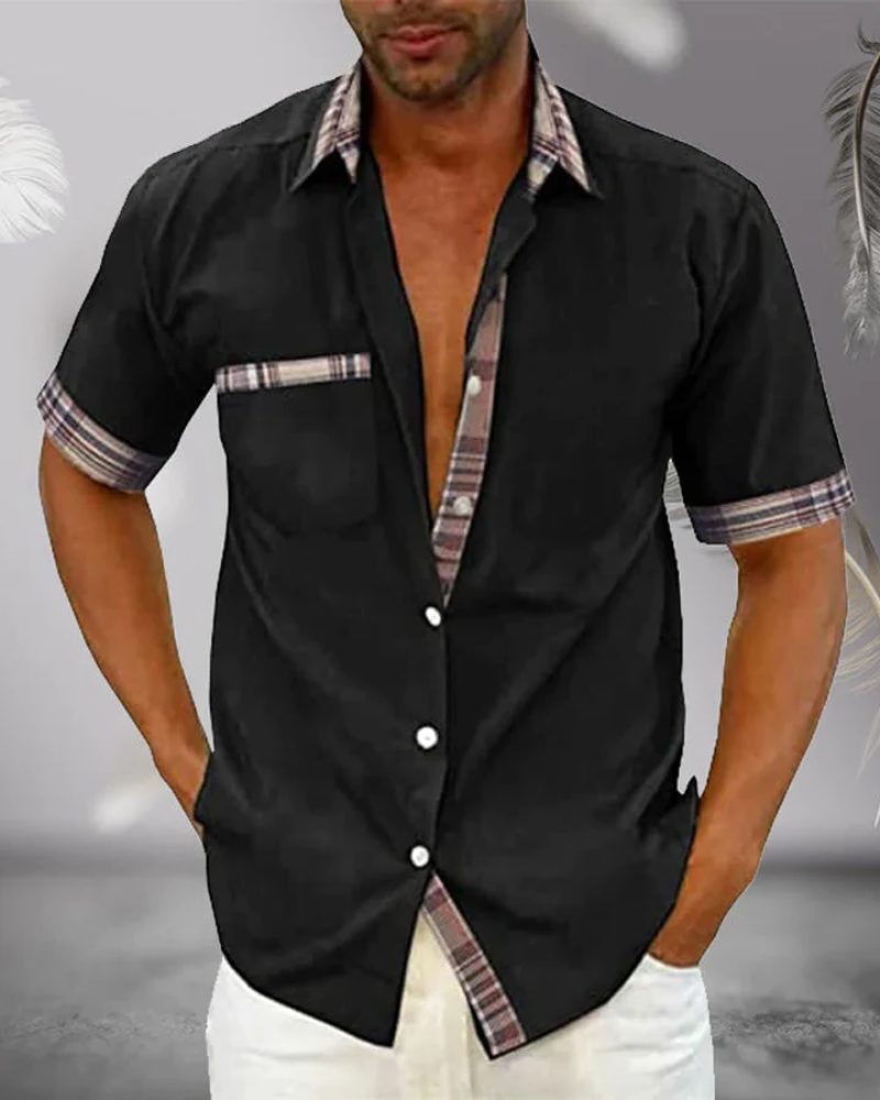 Short Sleeve Stand Collar Button-Down Shirt for Men - View 2