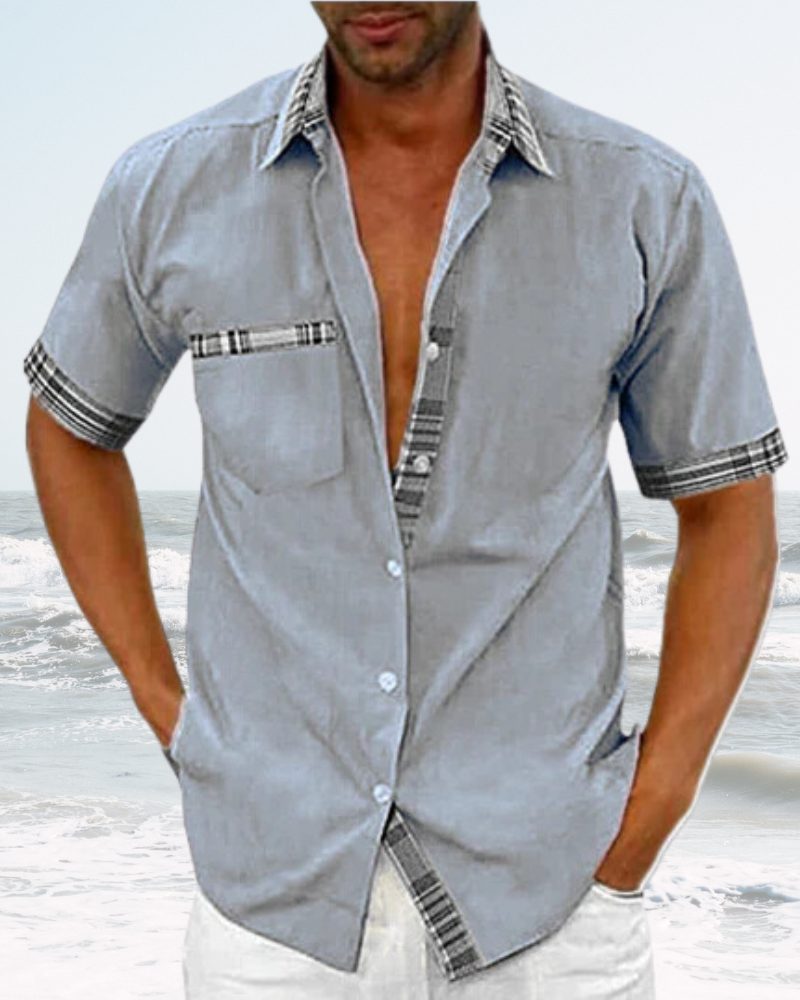 Short Sleeve Stand Collar Button-Down Shirt for Men - View 4