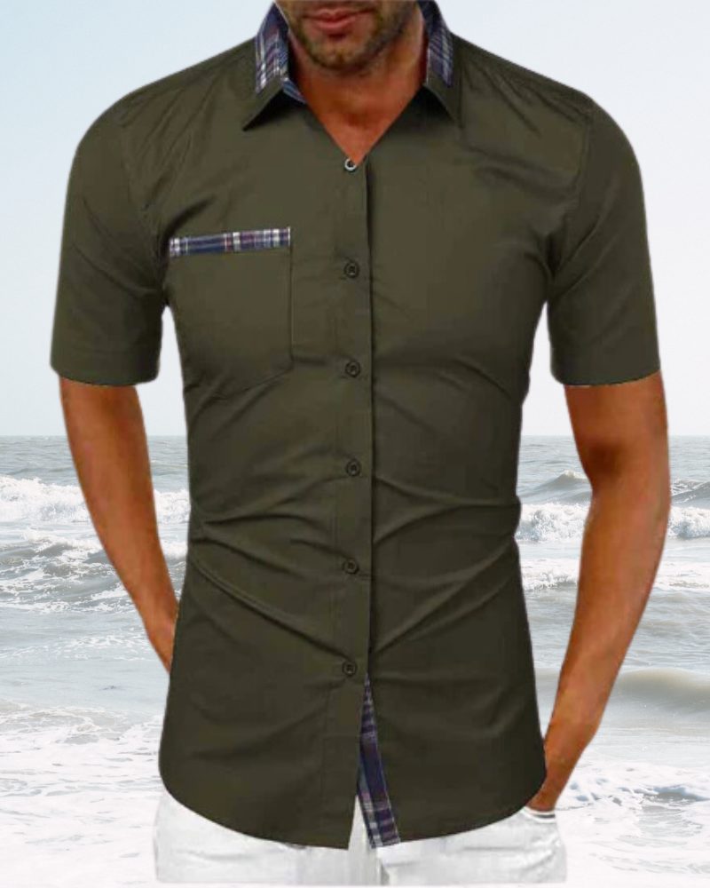 Short Sleeve Stand Collar Button-Down Shirt for Men - View 5