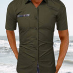 Short Sleeve Stand Collar Button-Down Shirt for Men - View 5