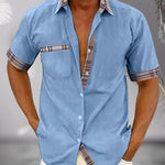 Short Sleeve Stand Collar Button-Down Shirt for Men - Blue