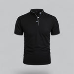 Short Sleeve Stand Collar Polo Shirt for Men - Black