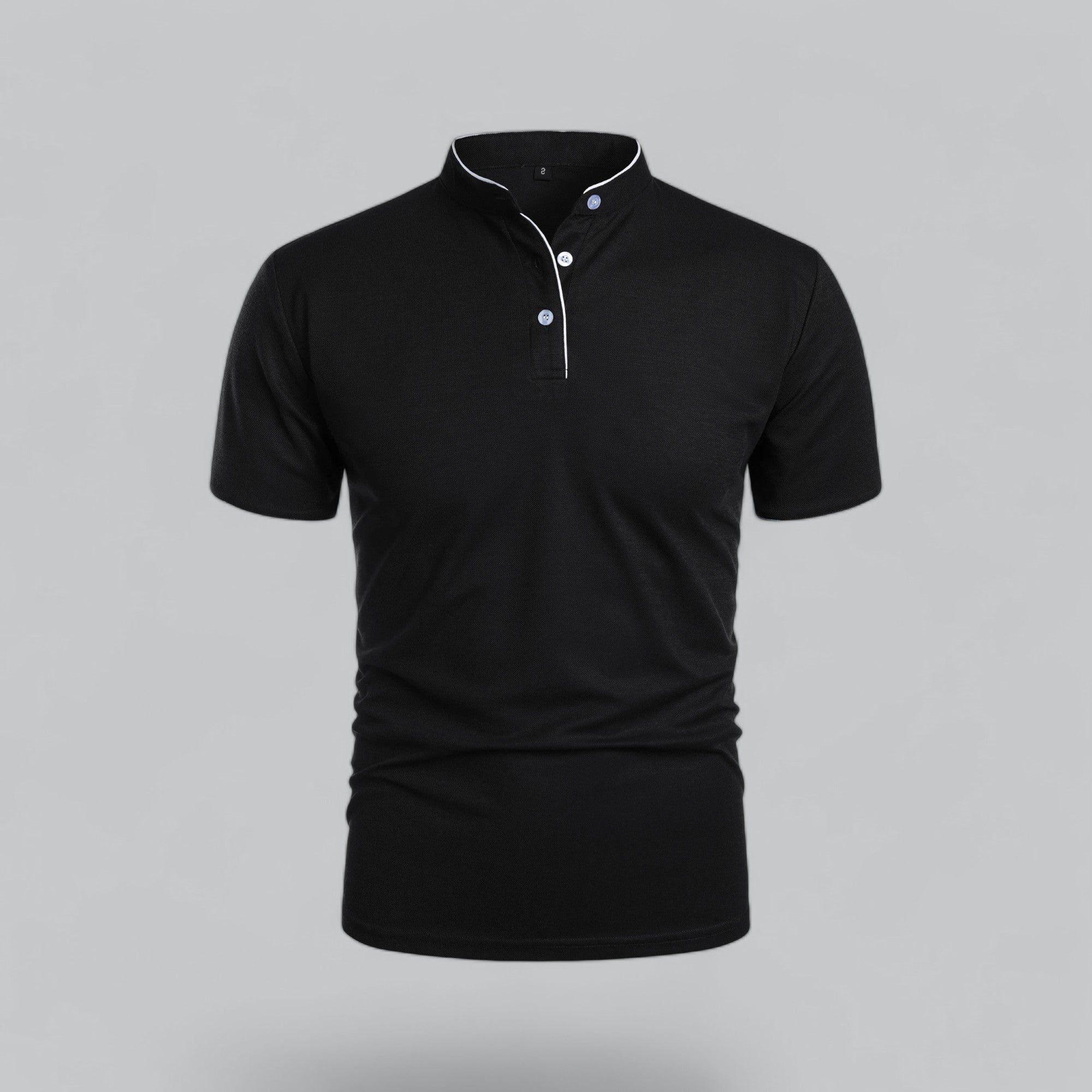 Short Sleeve Stand Collar Polo Shirt for Men - Black