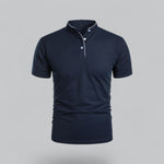 Short Sleeve Stand Collar Polo Shirt for Men - Navy Blue