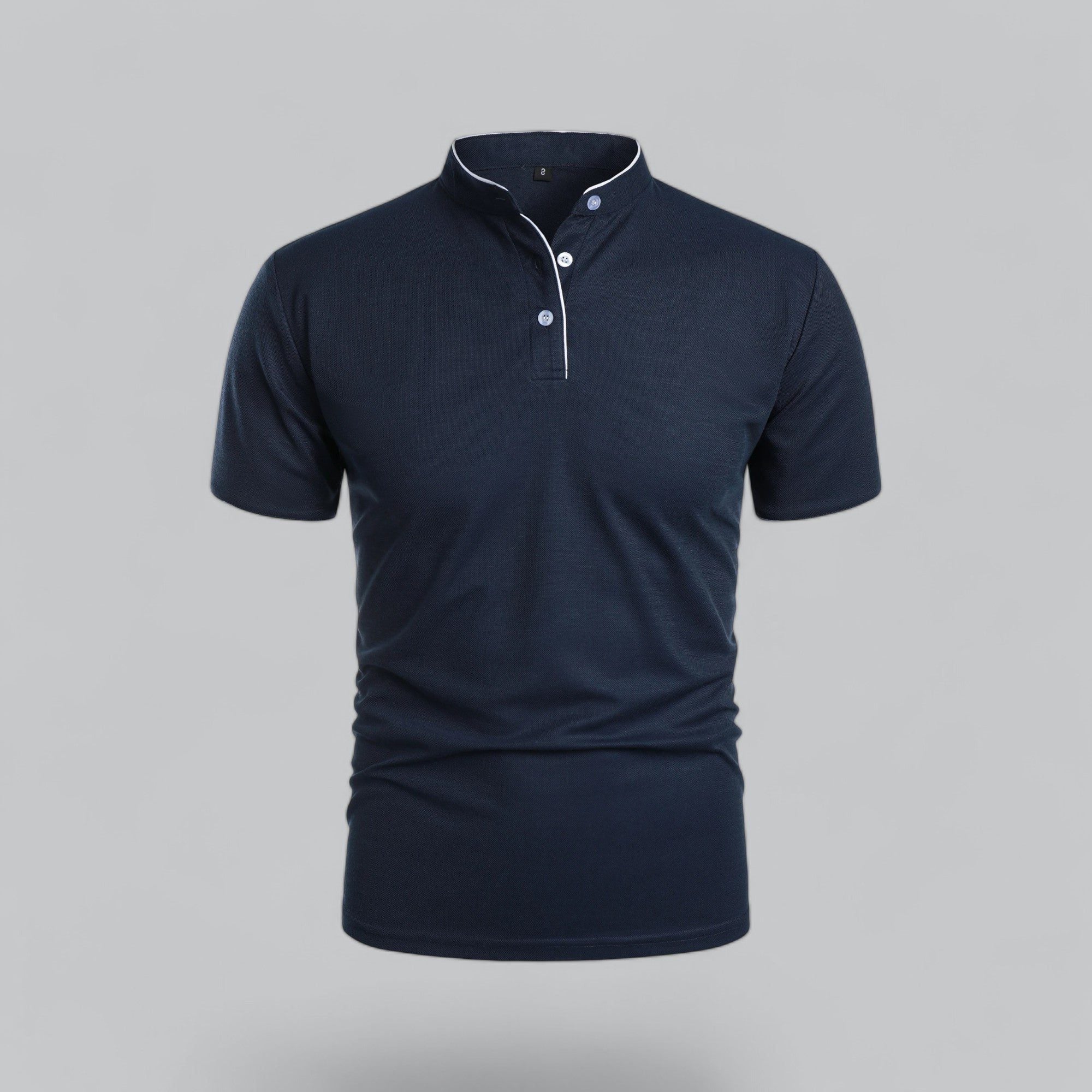 Short Sleeve Stand Collar Polo Shirt for Men - Navy Blue