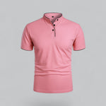 Short Sleeve Stand Collar Polo Shirt for Men - Pink
