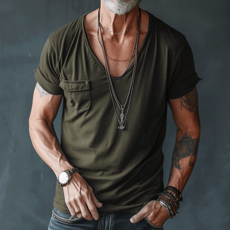 V-Neck Short Sleeve T-Shirt for Men - Green