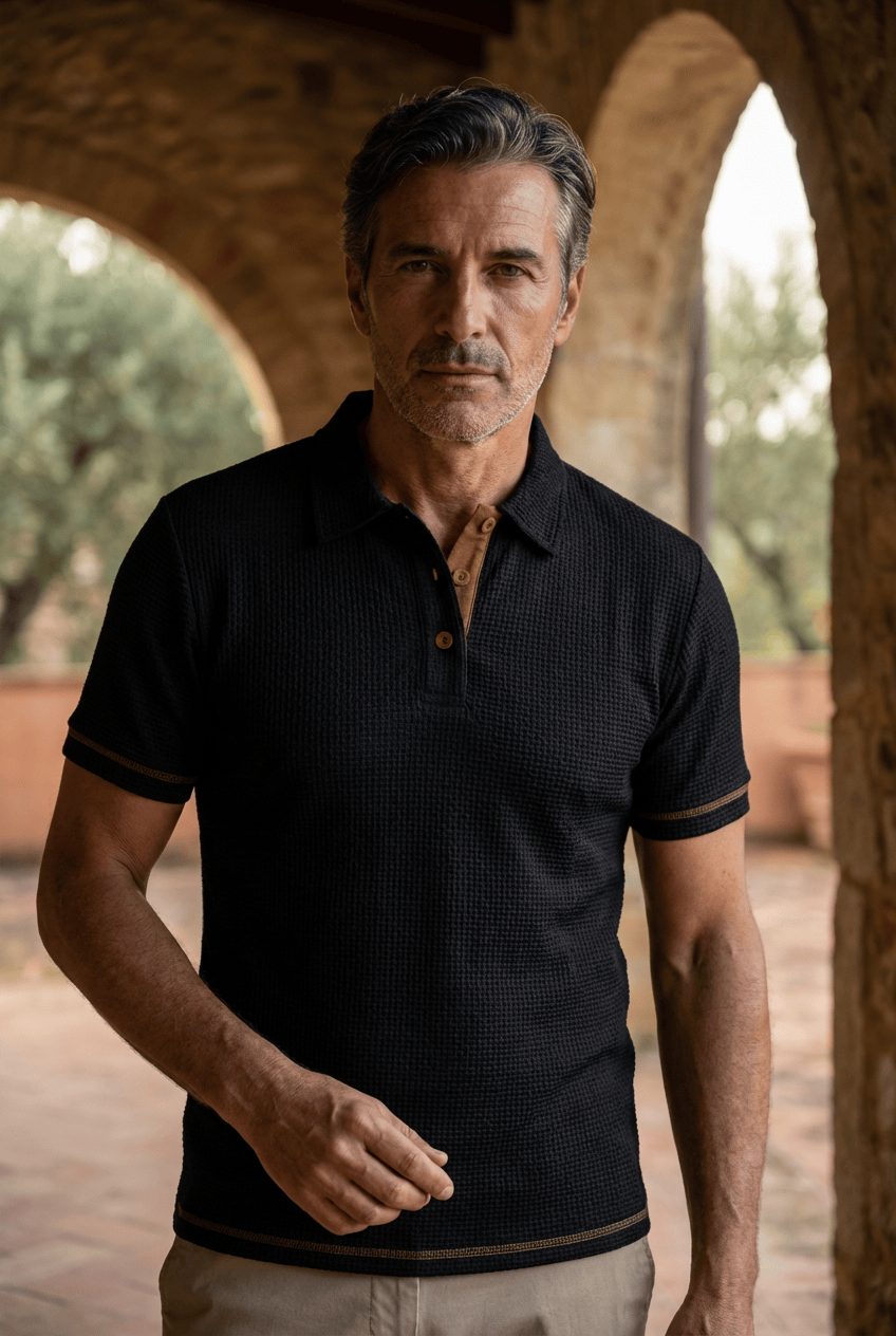 Short Sleeve Textured Polo Shirt for Men - View 2