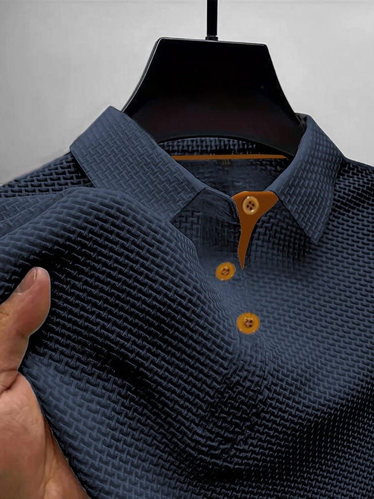 Short Sleeve Textured Polo Shirt for Men - Dark Blue