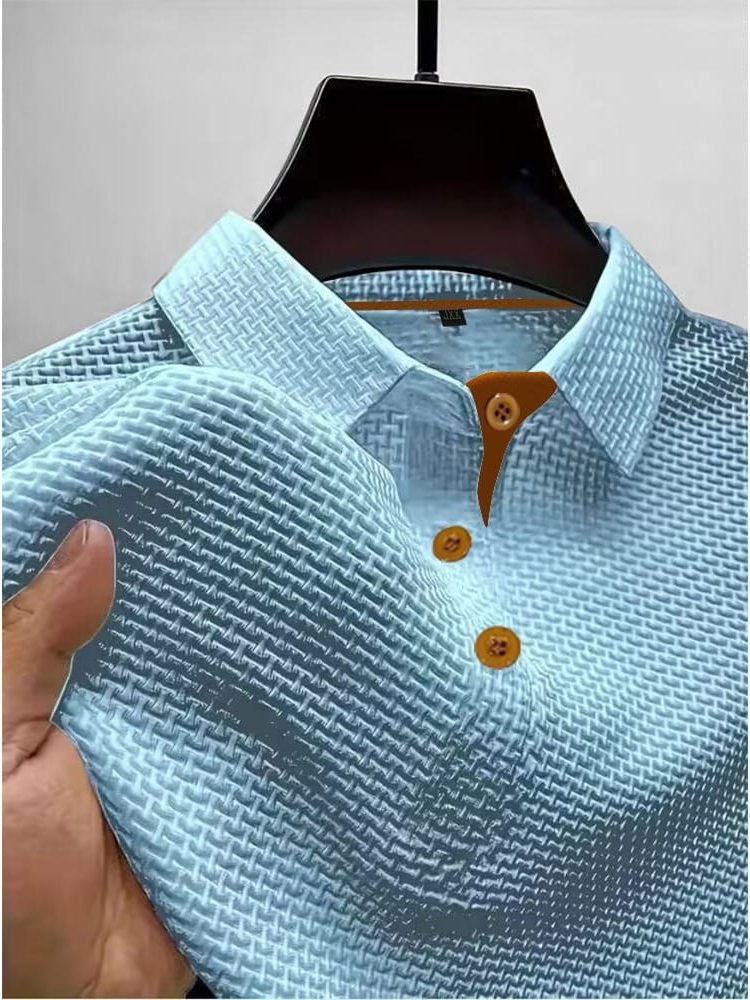 Short Sleeve Textured Polo Shirt for Men - Light Blue