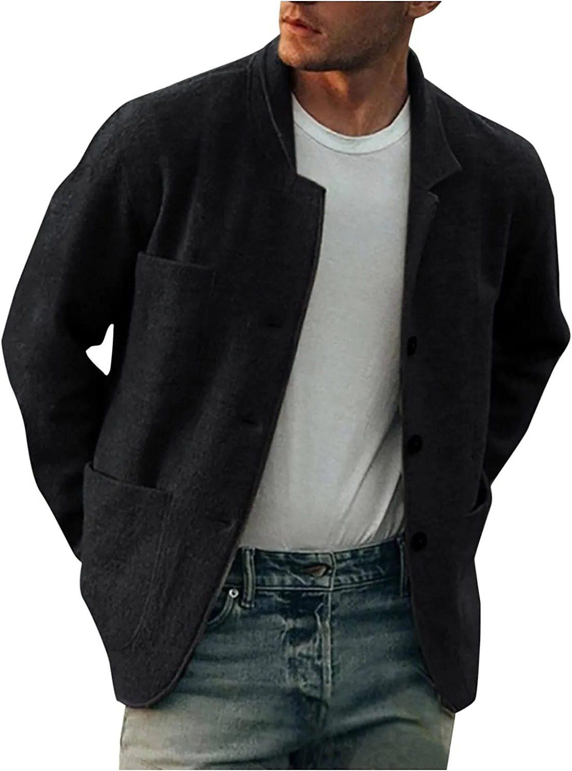Single Button Notch Lapel Blazer for Men - View 20