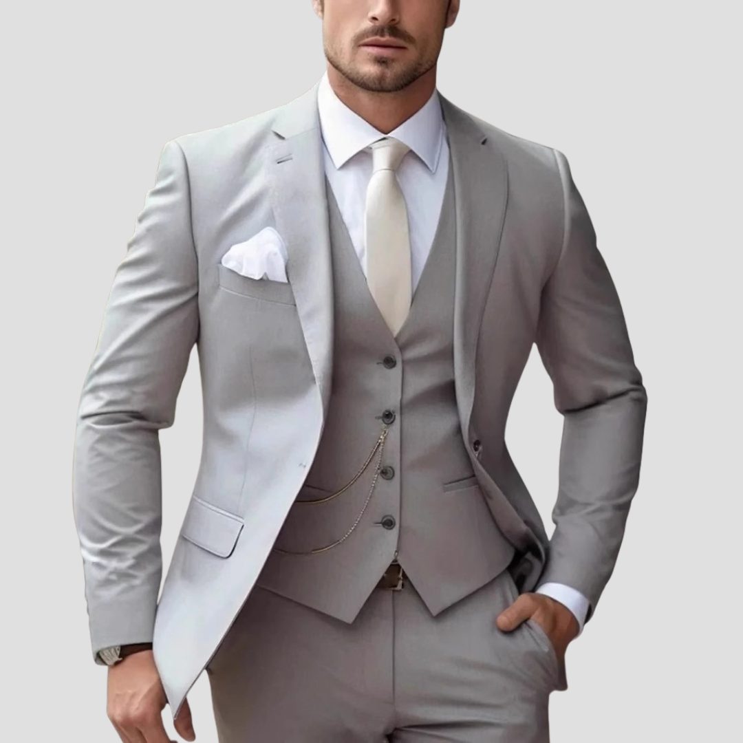 Slim Fit Blazer and Trousers Set for Men - Light Grey