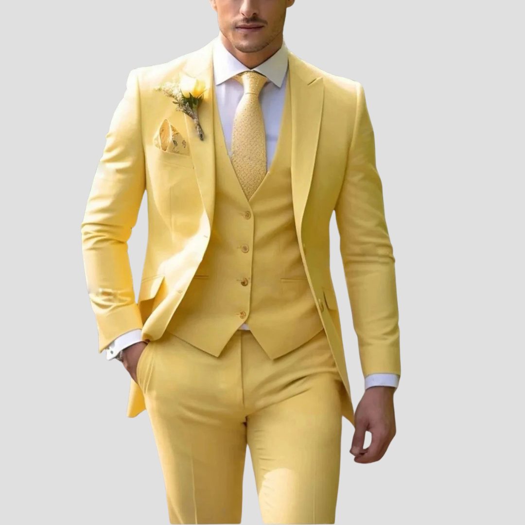Slim Fit Blazer and Trousers Set for Men - Yellow