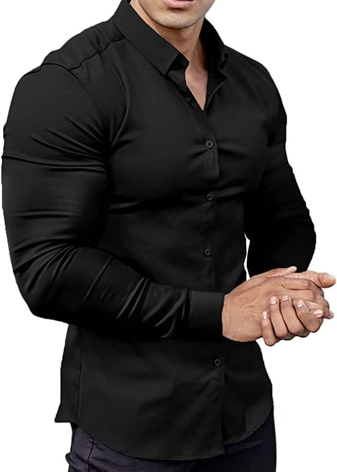 Slim Fit Button-Down Shirt for Men - Black