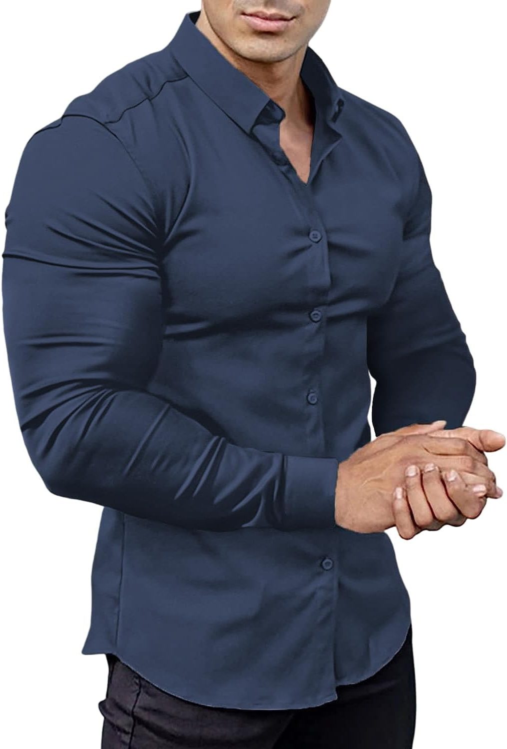 Slim Fit Button-Down Shirt for Men - Dark Blue