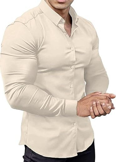 Slim Fit Button-Down Shirt for Men - Beige