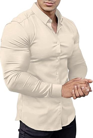 Slim Fit Button-Down Shirt for Men - Beige