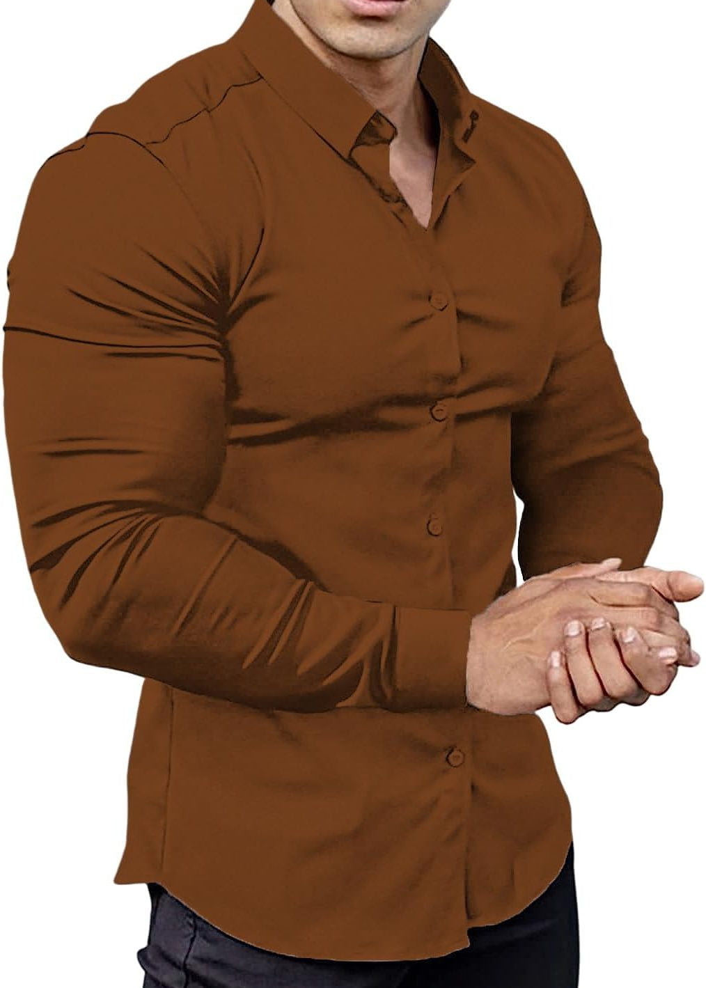 Slim Fit Button-Down Shirt for Men - Brown