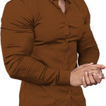 Slim Fit Button-Down Shirt for Men - Brown