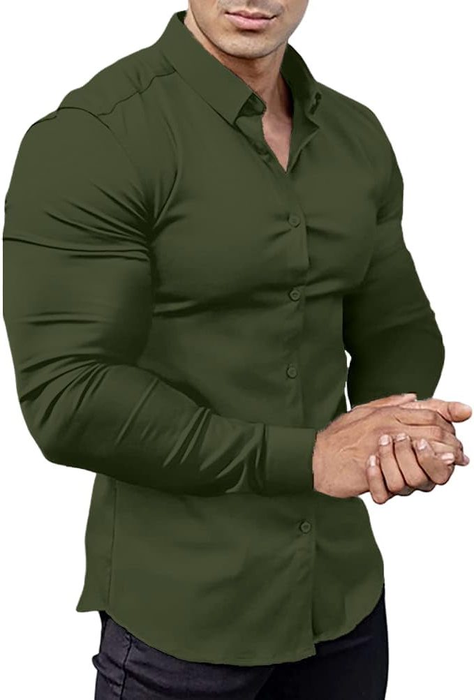 Slim Fit Button-Down Shirt for Men - Dark Green