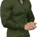 Slim Fit Button-Down Shirt for Men - Dark Green