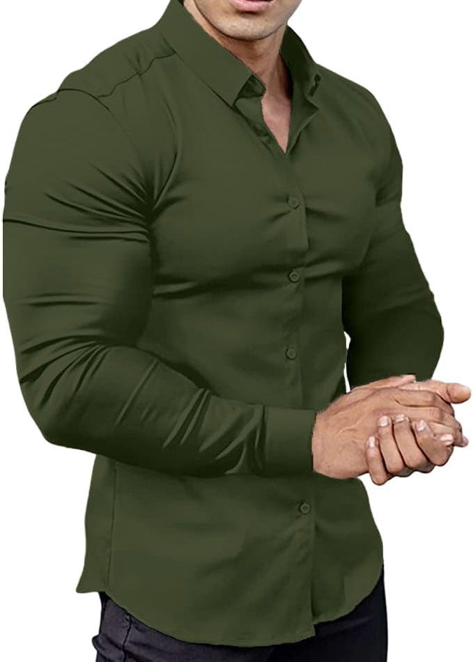 Slim Fit Button-Down Shirt for Men - Dark Green