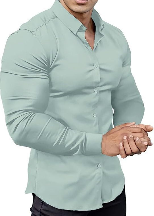 Slim Fit Button-Down Shirt for Men - Light Green
