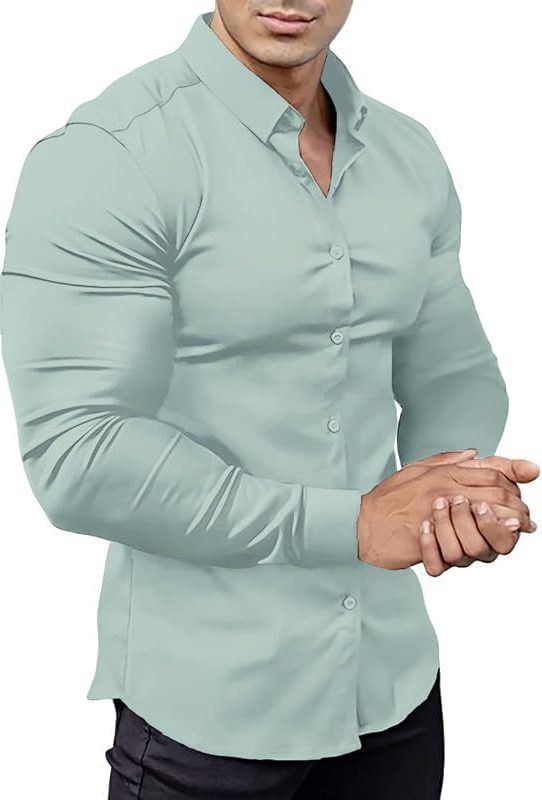 Slim Fit Button-Down Shirt for Men - Light Green