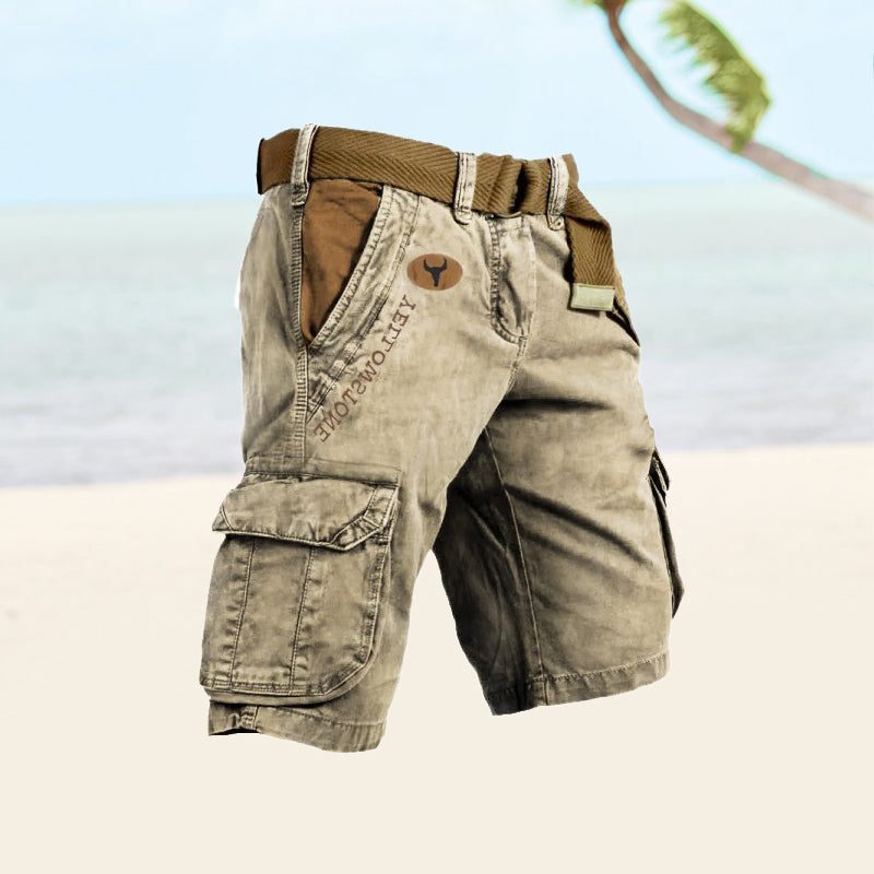 Slim Fit Cargo Shorts with Welt Pockets for Men - Khaki