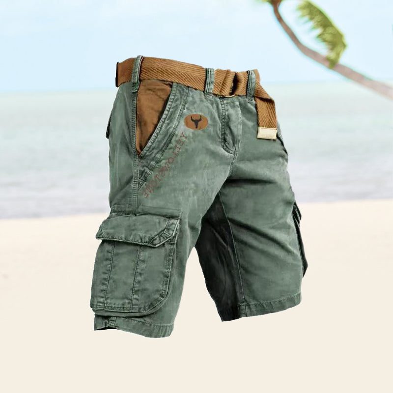Slim Fit Cargo Shorts with Welt Pockets for Men - Green
