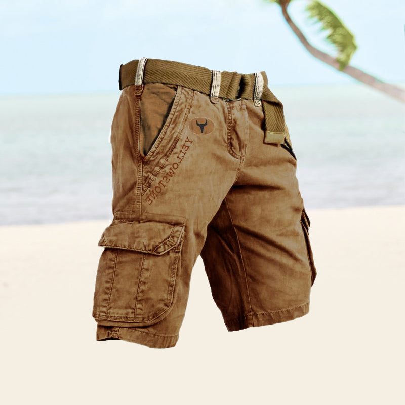 Slim Fit Cargo Shorts with Welt Pockets for Men - Brown
