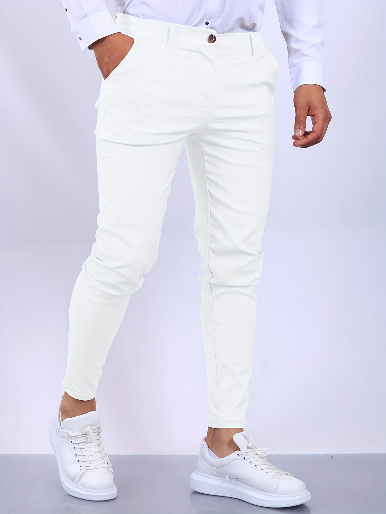 Slim Fit Chino Trousers for Men - White