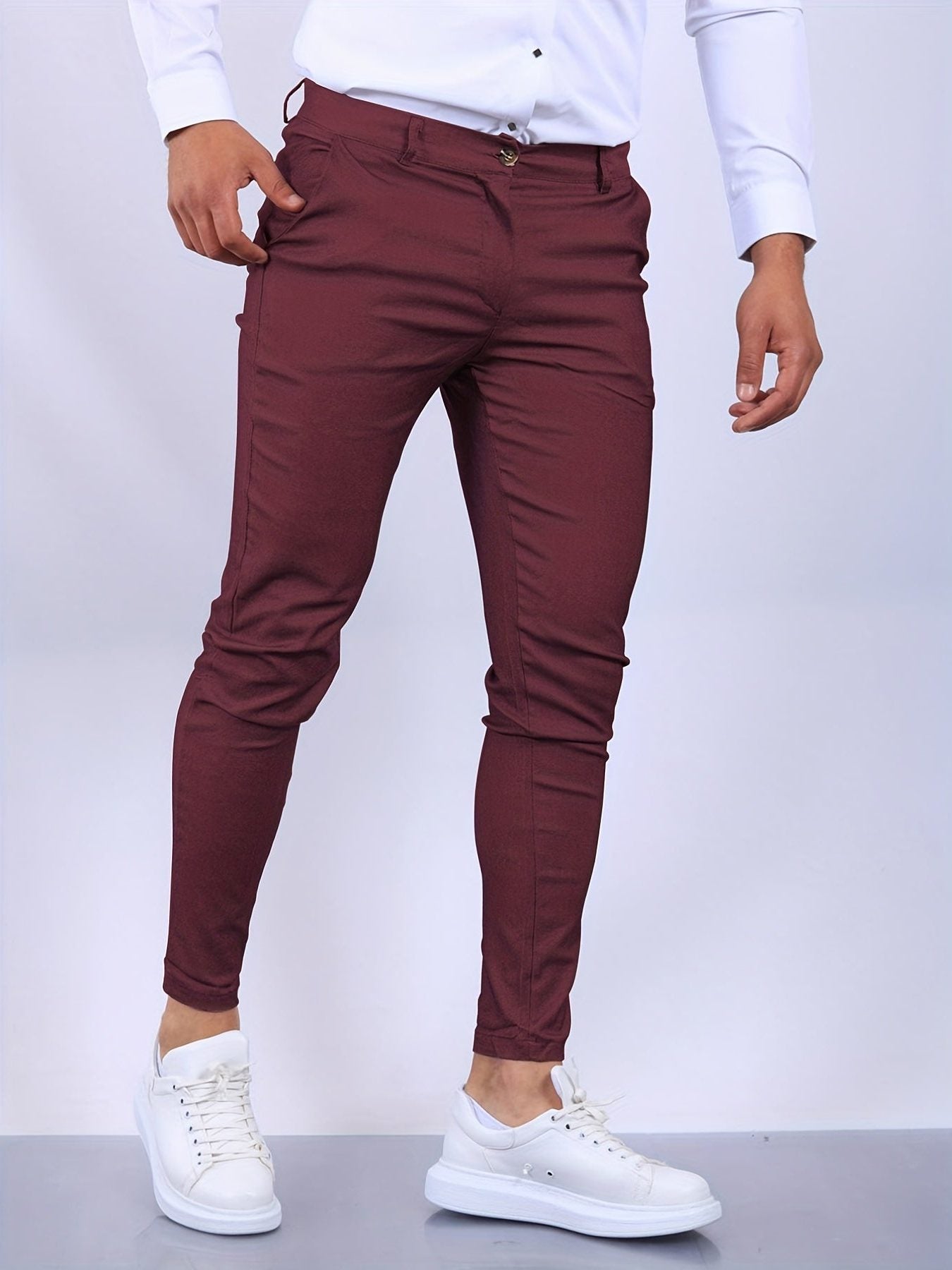 Slim Fit Chino Trousers for Men - Wine Red