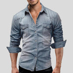 Slim Fit Denim Shirt with Long Sleeves for Men