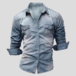 Slim Fit Denim Shirt with Long Sleeves for Men - View 4